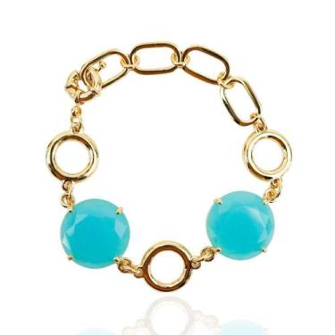 Imagem de Pulseira feminina 2 pedras azul turmalina banhada a ouro 18k - Brimatt