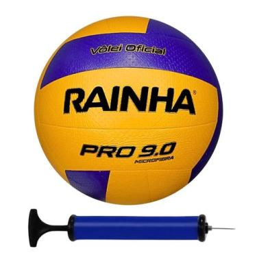 Imagem de Bola volei rainha oficial pro 9.0 + bomba de ar, Amarelo, Azul