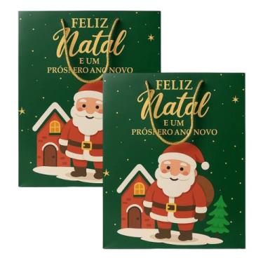 Imagem de Kit de Sacola de Natal 2un Papai Noel 3D 26x32x10cm Zein