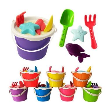 Imagem de Kit 2 Balde De Praia ROXO Kit C/ 4 Peças Para Brincar Areia - MARELAGO