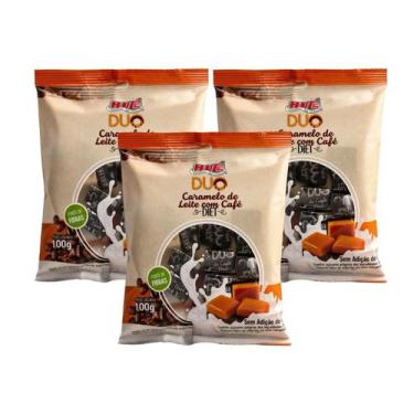 Imagem de Kit Bala Caramelo De Leite Com Café Diet - Hué 3 Unidades 100g