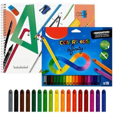 Imagem de Kit Criativo 18 Lápis De Cor 48 Folhas Caderno De Desenho - PanAmerica
