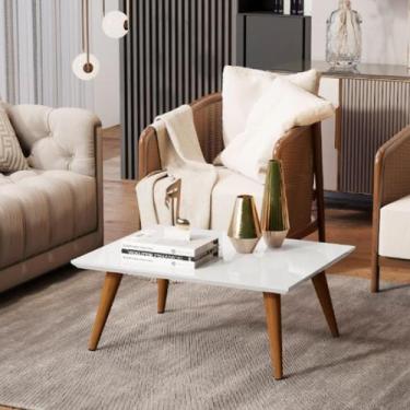 Imagem de Mesa de Centro Decorativa Sala Retangular Pés Madeira Dubai COR:Branco