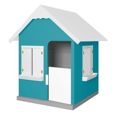 Imagem de Casinha de Brinquedo com Floreiros L12 em MDF Turquesa e Branco Gran Belo