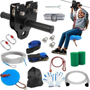 Imagem de Kit de tirolesa OLenyer 24 m 180 kg com carrinho removível e segurança