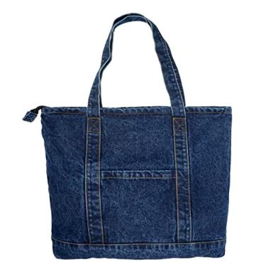 Imagem de YunZh Bolsa jeans estilo casual leve clássica retrô bolsa de ombro para compras, E-azul-escuro, Medium