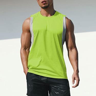 Imagem de Colete esportivo masculino respirável de secagem rápida emenda para a pele corrida fitness academia esportes camiseta top(X-Large)(Verde)