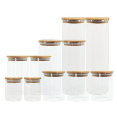 Imagem de Potes De Vidro De Mantimentos Com Tampa De Bambu 11 Pçs