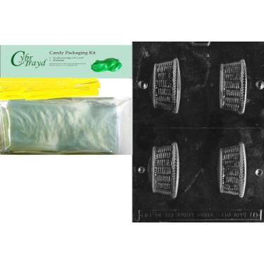 Imagem de Cybrtrayd Molde para doces de Páscoa com cesta pequena para nozes, com pacote de embalagem, inclui 50 sacos para violoncelo, 50 laços amarelos torcidos e instruções de moldagem de chocolate
