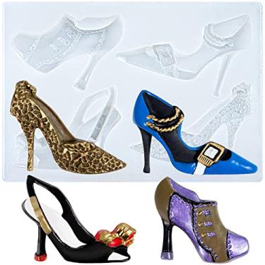Imagem de Sapatos de salto alto stiletto molde de doces de silicone para decoração de bolo de fondant, topo de cupcake, argila de polímero, artesanato 4 cavidades 3,5 cm