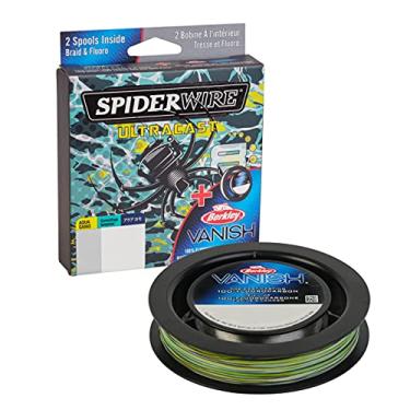 Imagem de SpiderWire Carretel duplo de fluorocarbono Ultracast Braid Vanish, 6,8 kg Aqua Camo Trança com 13,6 kg Clear Fluoro Leader, 150 m