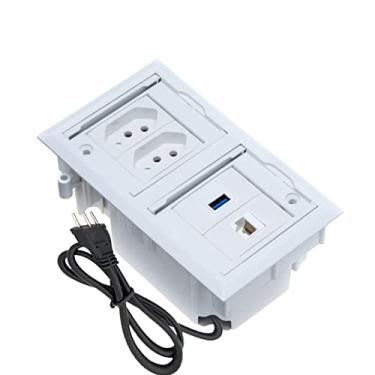 Imagem de Caixa De Tomada Embutir 2 Tomadas 10A 1 USB Dados 1 RJ-45