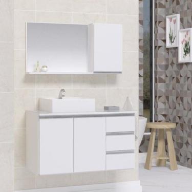 Imagem de Conjunto Gabinete Banheiro Completo Prisma 80cm Branco Inteiro - Movei