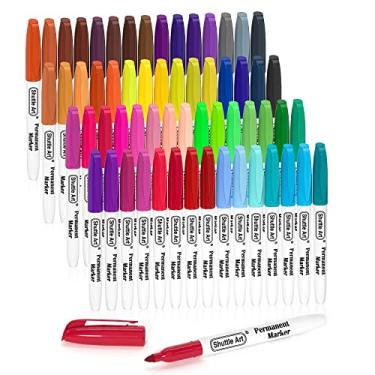 Imagem de (60 Colors Permanent Markers) - 60 Colours Permanent Markers, Fine Point, Assorted Colours, Works on Plastic,Wood,Stone,Metal and Glass for Doodling, Colouring, Marking by Shuttle Art
