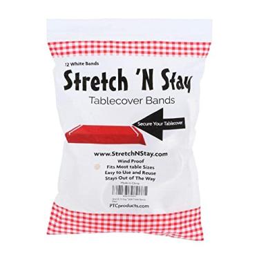 Imagem de Stretch 'N Stay As faixas de mesa protegem facilmente qualquer toalha de mesa ou capa de mesa de plástico Não há clipes de mesa volumosos ou pesos de mesa, basta esticar sobre as extremidades da mesa para proteger o pano ou a capa de plástico.