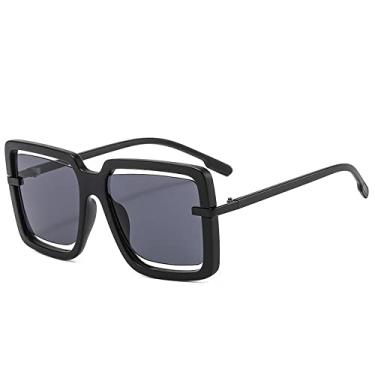 Imagem de Óculos de sol femininos quadrados fashion óculos de sol de luxo de armação grande óculos de sol com lentes gradientes ocas grandes tons femininos brancos uv400, c1 preto preto, tamanho único