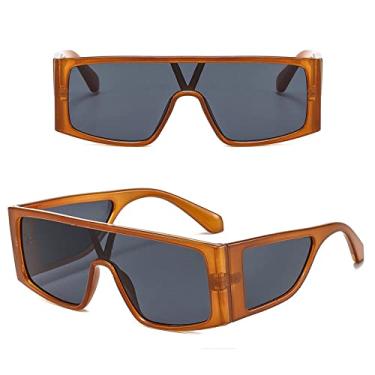 Imagem de Óculos de sol da moda com armação retangular tendências superdimensionados designer de luxo peça única óculos de sol branco hip hop grandes tons masculinos, chá preto, tamanho único