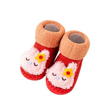 Imagem de Sapatos de menina tamanho 12 outono e inverno confortáveis sapatos infantis para bebês bonitos padrão de desenho animado coelho (vermelho, 12-18 meses)