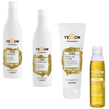 Imagem de Kit Iluminação Shampoo Condicionador Leave-in e Óleo Pele e Corpo Yellow Star - Cabelos Opacos