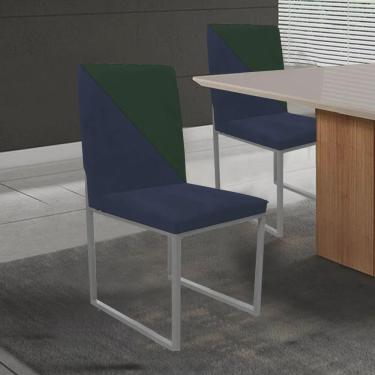 Imagem de Kit 02 Cadeira Office Stan Duo Sala de Jantar Industrial Ferro Cinza Suede Azul Marinho e Verde Musgo - Ahazzo Móveis