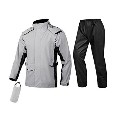 Imagem de scosao Terno de equipamento de chuva de motocicleta para homens casacos de chuva respiráveis à prova d'água roupas de chuva refletivas jaquetas e calças leves, cinza, M