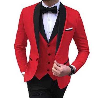 Imagem de Blazer masculino jaqueta blazer de casamento 3 peças ternos sólidos trespassado para jantar, baile, vermelho, PP (165