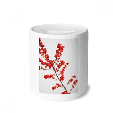 Imagem de DIYthinker Porta-moedas de cerâmica com imagem de galho vermelho temperado, caixa para dinheiro presente de cofrinho