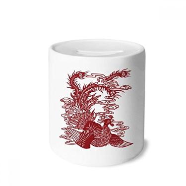 Imagem de DIYthinker Porta-moedas de cerâmica com retrato de pássaro de fênix chinês porta-moedas presente de cofrinho