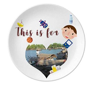 Imagem de Prato de porcelana pescador barco jantar redondo menino homem