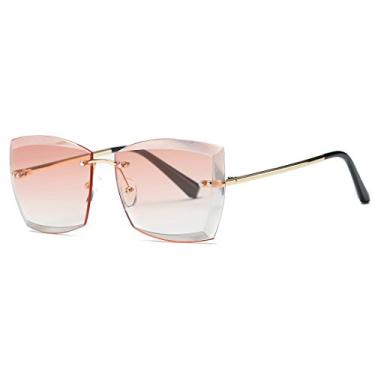Imagem de Óculos de sol AEVOGUE para mulheres grandes sem aro diamante corte quadrado óculos AE0528, Gold&pink, One Size Fits All