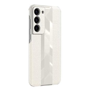 Imagem de KVIBEO Capa para Samsung Galaxy S23/S23 Plus/S23 Ultra, capa protetora de couro com padrão lichia com suporta carregamento sem fio e proteção de câmera à prova de choque capa ultrafina, branca, S23