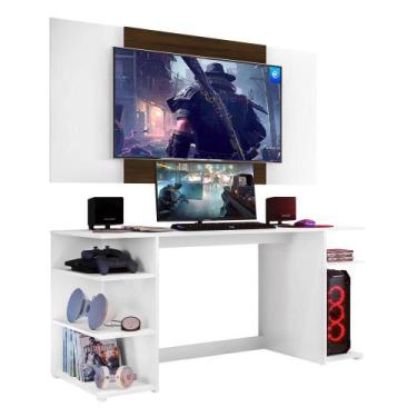 Imagem de Mesa Gamer Escrivaninha Com Painel Tv 55" Guilda Multimóveis Branco/Ma