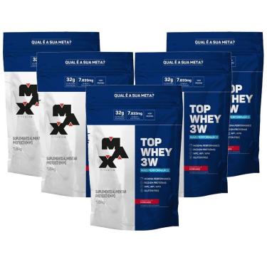 Imagem de Kit 5X Top Whey 3W - 1800g Refil Morango - Max Titanium-Unissex