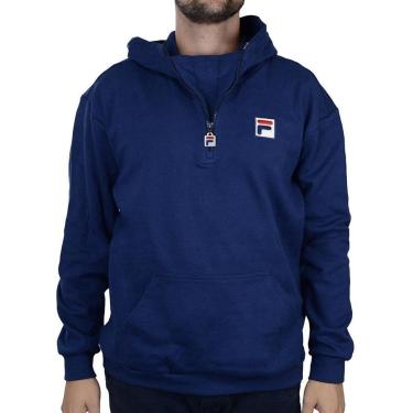 Imagem de Blusa Masculina Fila Moletom Half Zip com Capuz Azul Marinho - F11HT100.140-Masculino