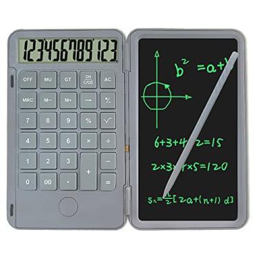 Imagem de Calculadora científica de 12 dígitos com tablet de escrita com função de bloqueio de botão de apagar, calculadora financeira dobrável, calculadora de bolso recarregável com visor LCD para escritório escolar - cinza