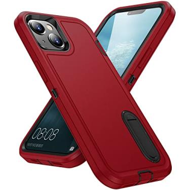 Imagem de Capa para iPhone 15 Capinha com protetor de tela de vidro temperado - com suporte integrado, capa para iPhone 15 à prova de choque - Vermelho/Preto