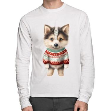 Imagem de Camiseta Algodão Cachorro Husky Siberiano Natalino Manga Longa - Foca
