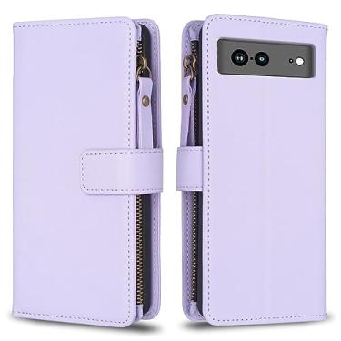 Imagem de Capa Carteira Estojo tipo carteira 2 em 1 compatível com Google Pixel 7A, bolsa de couro premium com zíper magnético e capa para telefone com [compartimentos para cartão] [alça de pulso] [bolso para d