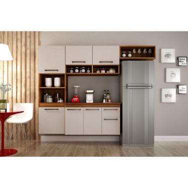 Imagem de Cozinha Compacta Suspensa 6 Portas e 2 Gavetas - Liz-Carvalho/Off White - CHF Móveis