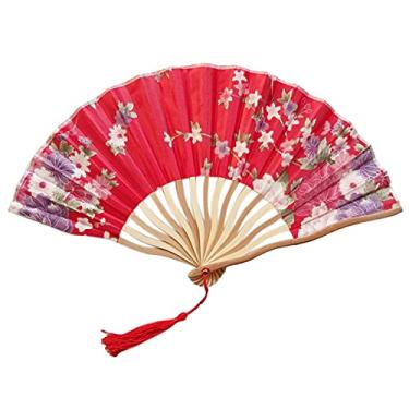 Imagem de Leque dobrável vintage ventilador dobrável retro chinês japonês bambu mão ventilador dobrável ventilador de mão dança ventilador de mão decoração de casa ornamentos artesanato ventilador de presente acessórios decorativos feitos à mão (cor: C)