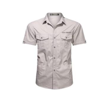 Imagem de Hbufnha Camisa masculina casual camisa de negócios com botão secagem rápida trabalho caminhoneiro camisa xadrez, 03 - Bege, P