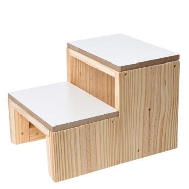 Imagem de Escada Escadinha Auxiliar 2 Degraus Maca Estética Hospitalar 150 Kg Madeira Maciça Reforçada Branco