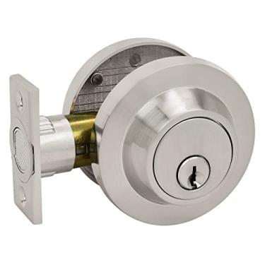 Imagem de Maçaneta de porta Nuk3y Thor Series alavanca fina redonda moderna contemporânea (fechadura [cilindro único], níquel acetinado)