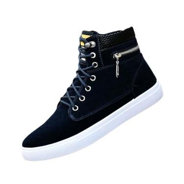 Imagem de Jueshanzj Sapatos de lona masculinos sapatos casuais sapatos de cano alto, Azul escuro, 43