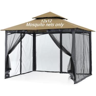 Imagem de Mosquiteiro para cobertura de mirante, tela de substituição para paredes com anéis deslizantes, zíper de 4 portas, fácil de instalar, preto (apenas rede) (30 x 30 m)