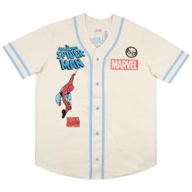 Imagem de Marvel Comics Homem-Aranha Venom Retro Camisa de beisebol masculina casual abotoada manga curta, camiseta de beisebol Homem-Aranha, Creme, GG