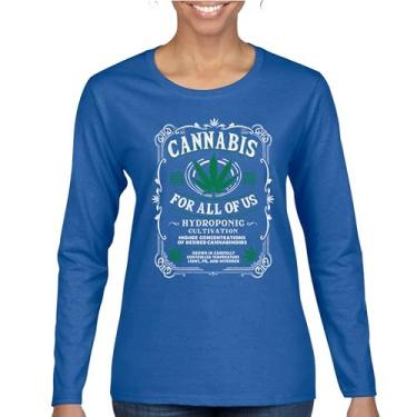 Imagem de Camiseta feminina manga longa Cannabis for All 420 Weed Leaf Smoking Marijuana Legalize Pot Funny High Stoner Humor Pothead, Azul, GG