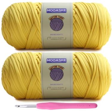 Imagem de Mooaske Pacote com 2 camisetas de crochê para fazer você mesmo tricô pano de crochê bolsa de bonecas - 400 g de fio grosso grosso para crochê com tecido elástico de mistura de poliéster-elastano