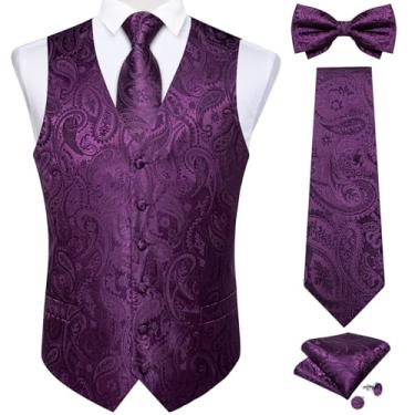 Imagem de DiBanGu Conjunto masculino de colete e gravata Paisley 6 peças pré-amarrado colete formal para smoking, Roxo real, X-Large