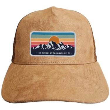 Imagem de Mountains are Calling Suede Trucker Hats - Boné Snapback ajustável de malha - Boné de beisebol masculino e feminino, Mountains Calling, Tamanho Único